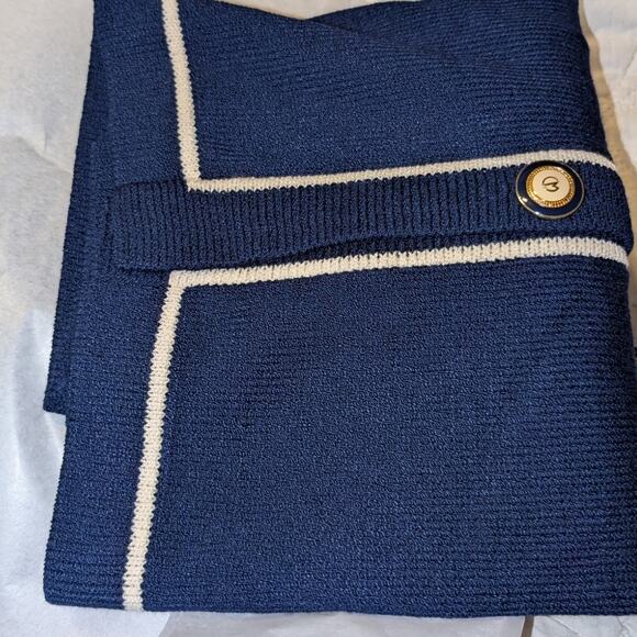 Vtg Comma Knit Collection Couture Blue Cream Santana Nautical Cardigan Sweater - Picture 8 of 10